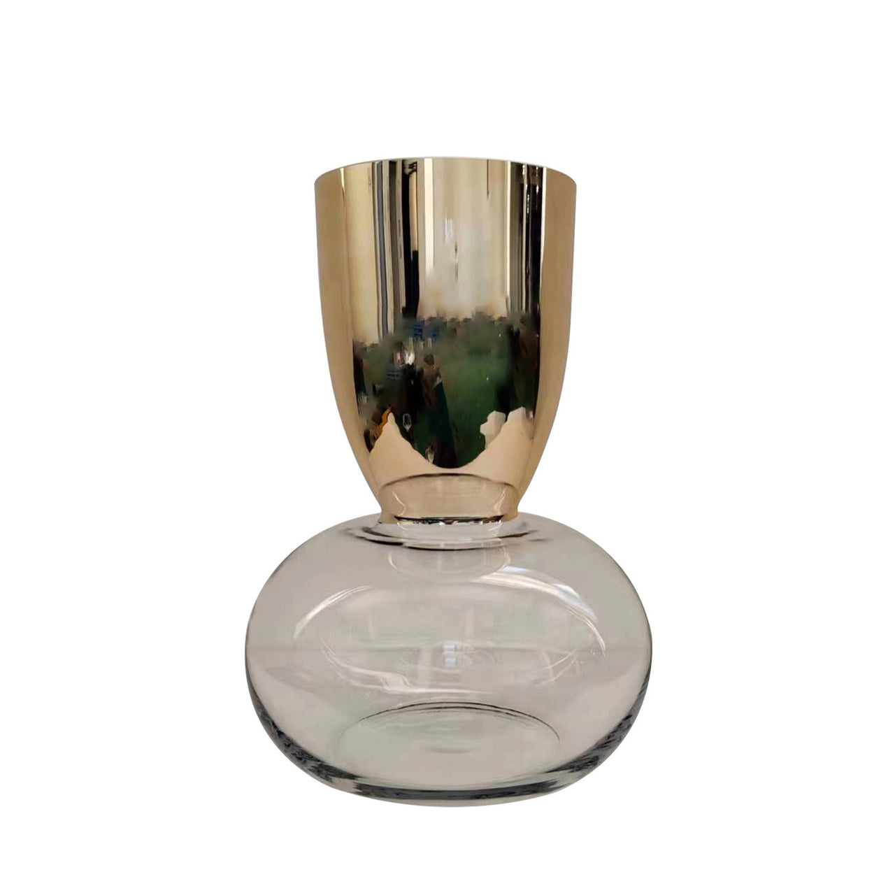 29.5cm Gold & Clear Round Base Glass Vase