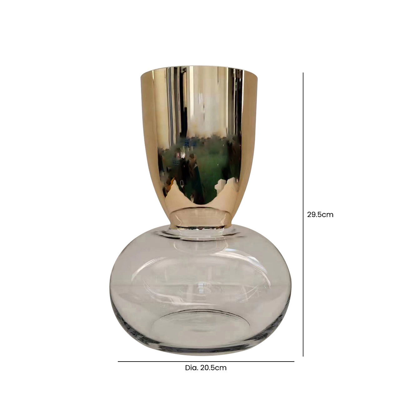 29.5cm Gold & Clear Round Base Glass Vase