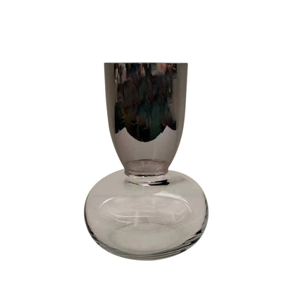 23cm Chrome & Clear Round Base Glass Vase