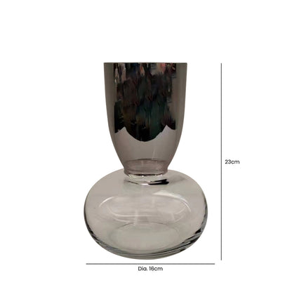 23cm Chrome & Clear Round Base Glass Vase