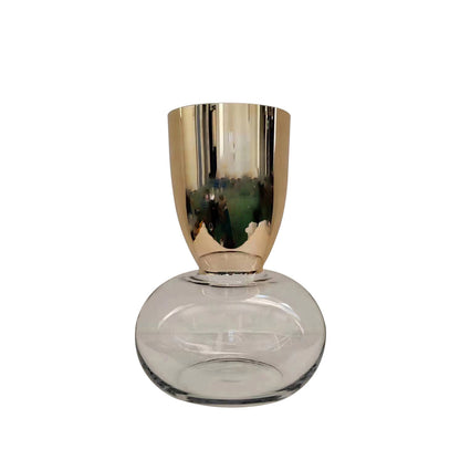 23cm Gold & Clear Round Base Glass Vase