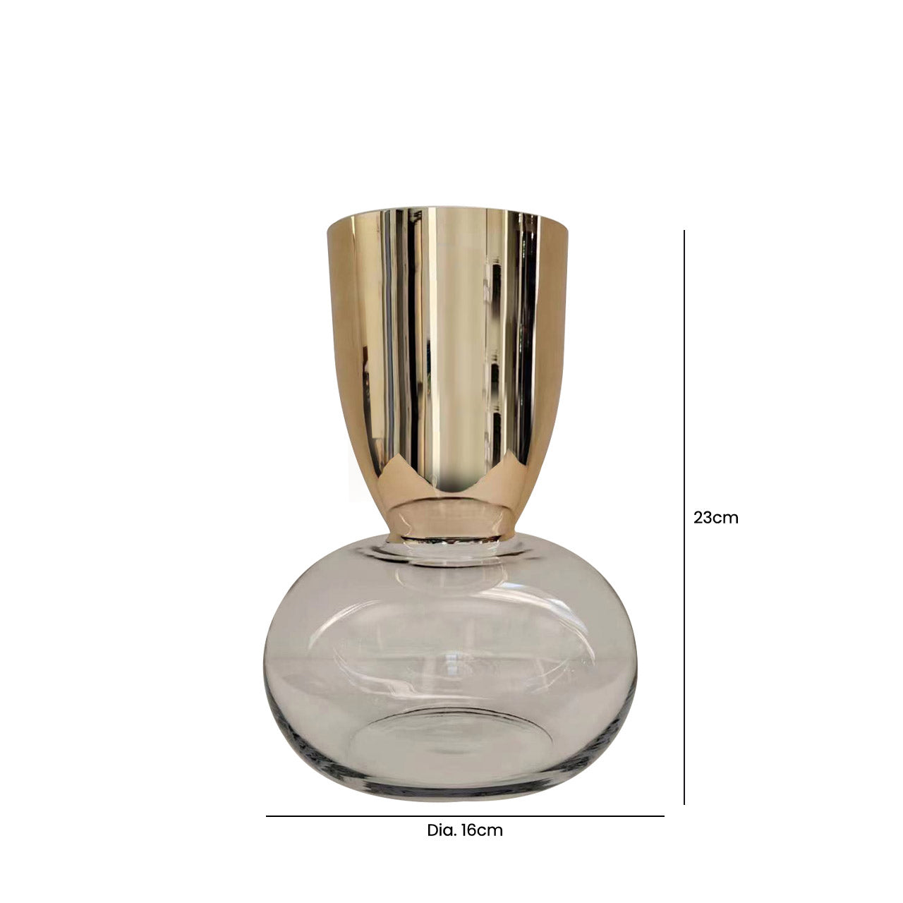 23cm Gold & Clear Round Base Glass Vase