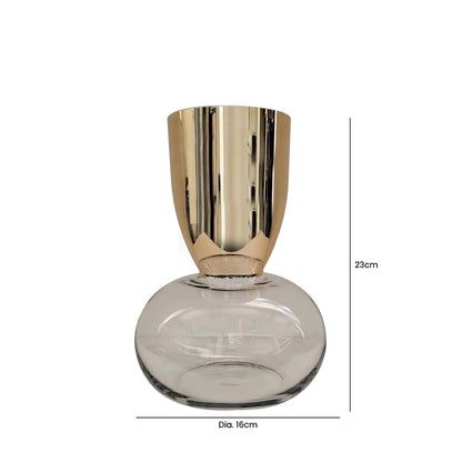 23cm Gold & Clear Round Base Glass Vase