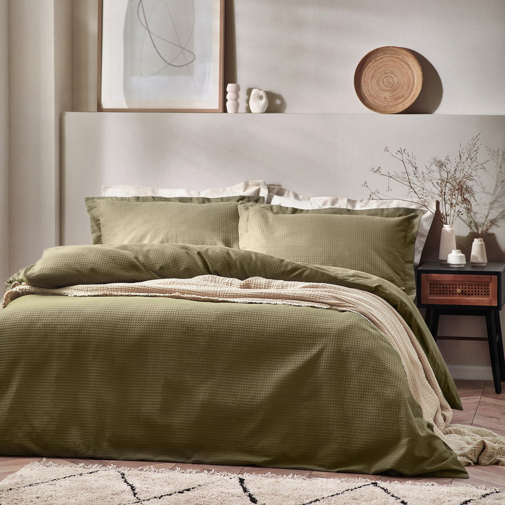 Waffle Single Duvet Set Olive