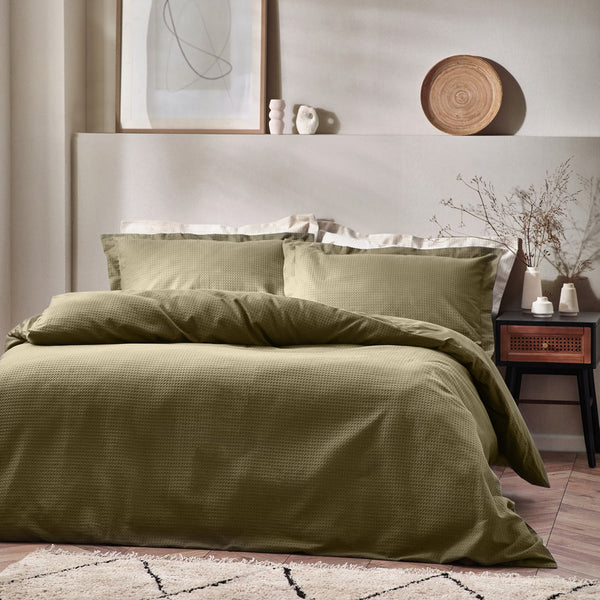Waffle Single Duvet Set Olive - Riva