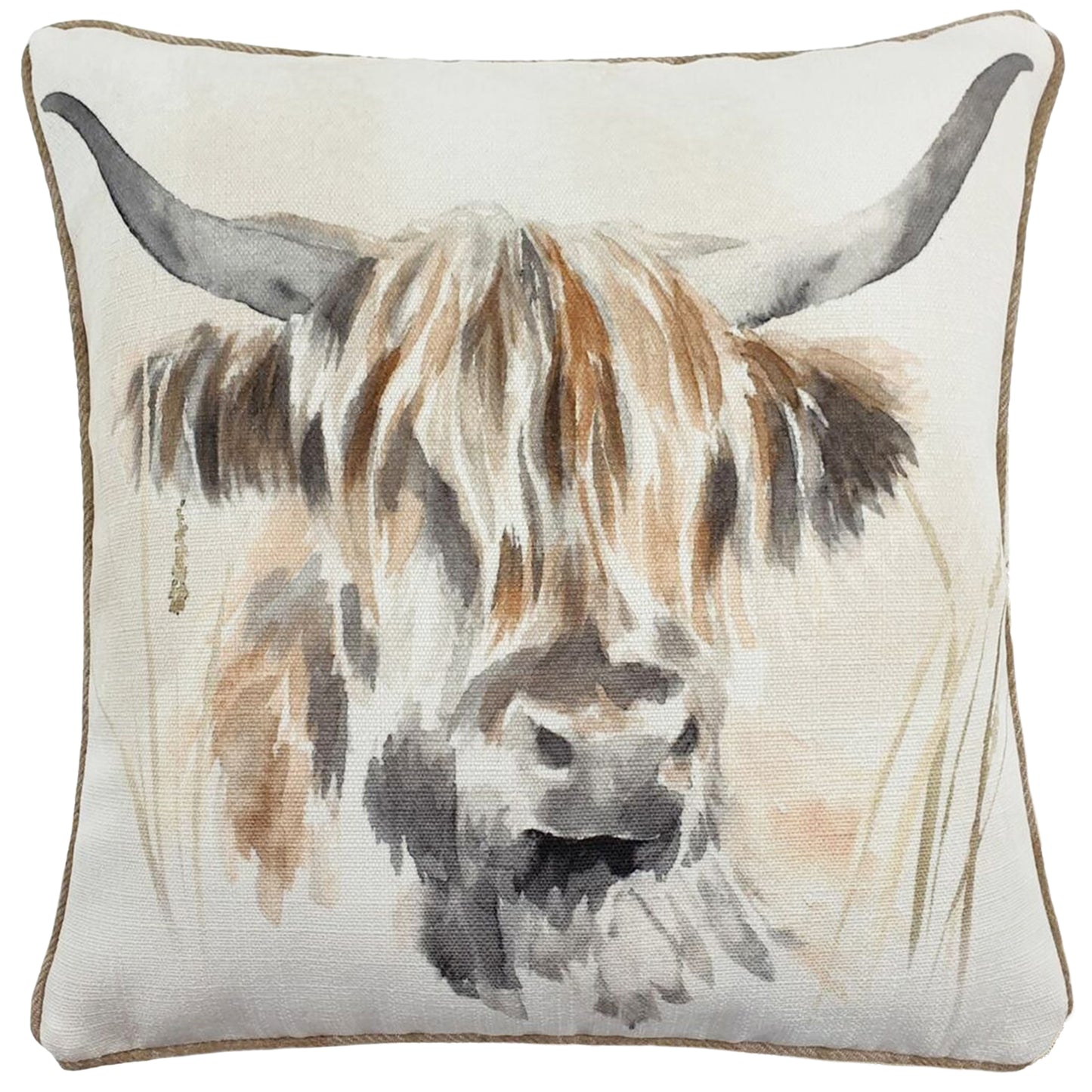 WATERCOLOUR HIGHLAND COW 43X43 FEATHER FILLED CUSHION