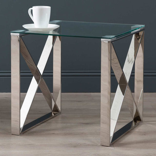 Zenith Stainless Steel End Table Clear Glass Top - DSP