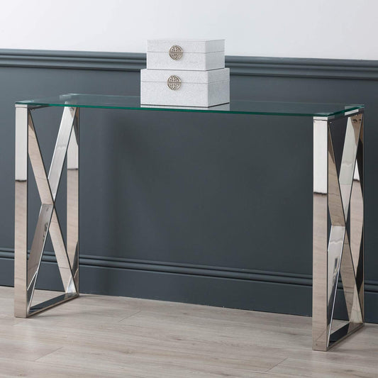 Zenith Stainless Steel Console Table Clear Glass Top - DSP