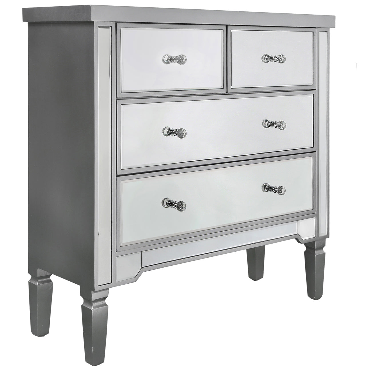 Vista 4 Drawer Silver Wood And Mirror Cabinet-DSP