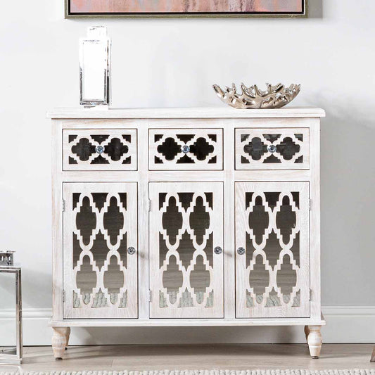 Hampton Beach 3 Drawer 3 Door Cabinet Washed Ash And Mirror