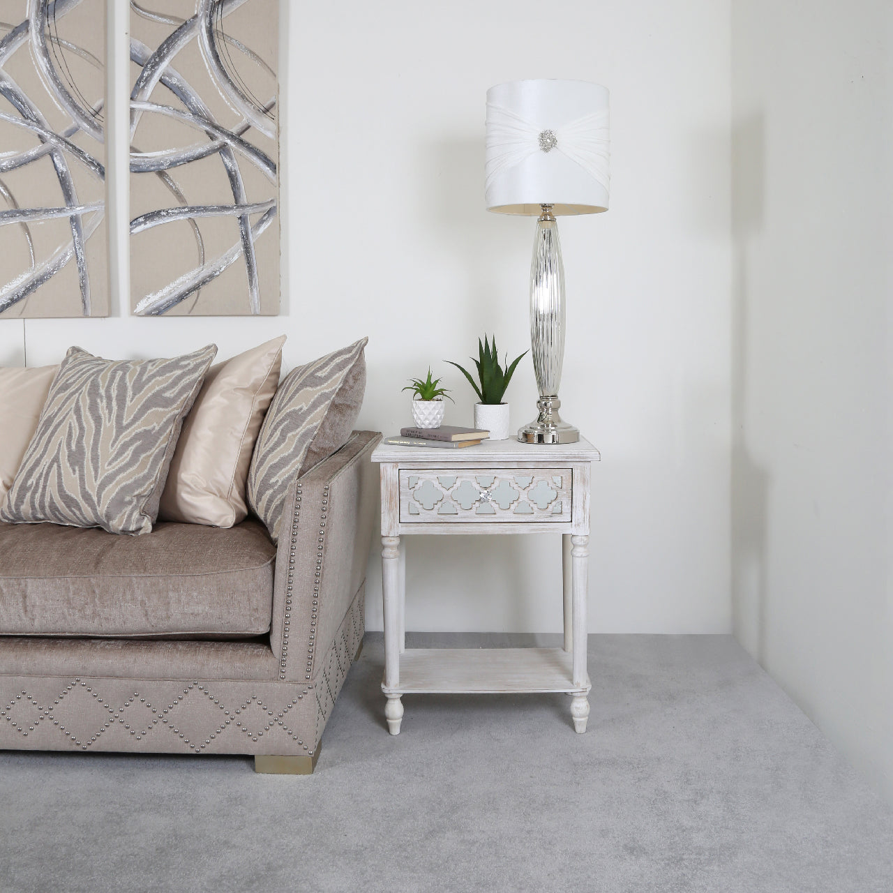 Hampton Beach 1 Drawer End Table Washed Ash And Mirror - DSP