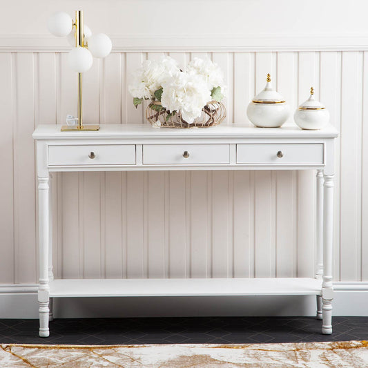 Delta Large 3 Drawer Console Table White - Ball Handle
