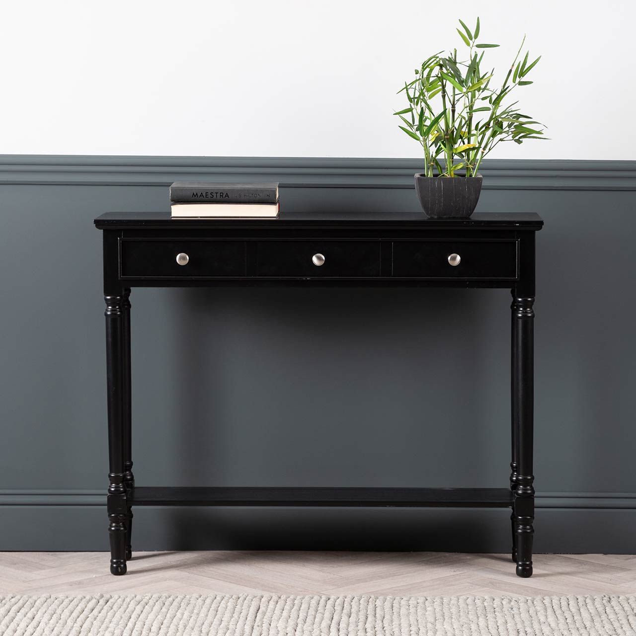 Delta Medium 3 Drawer Console Table Black - Ball Handle