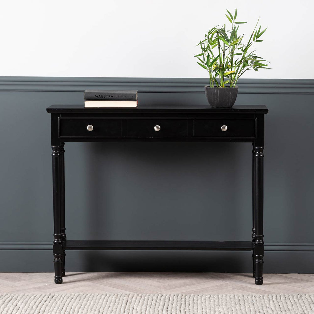 Delta Medium 3 Drawer Console Table Black – Ball Handle – Dsp