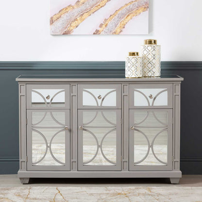 Torino 3 Drawer 3 Door Sideboard Grey Mirror Top with Round Satin Handle