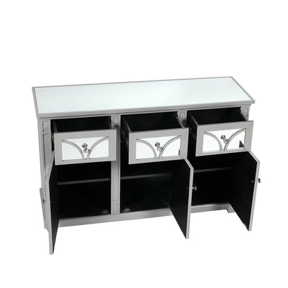 Torino 3 Drawer 3 Door Sideboard Grey Mirror Top with Round Satin Handle