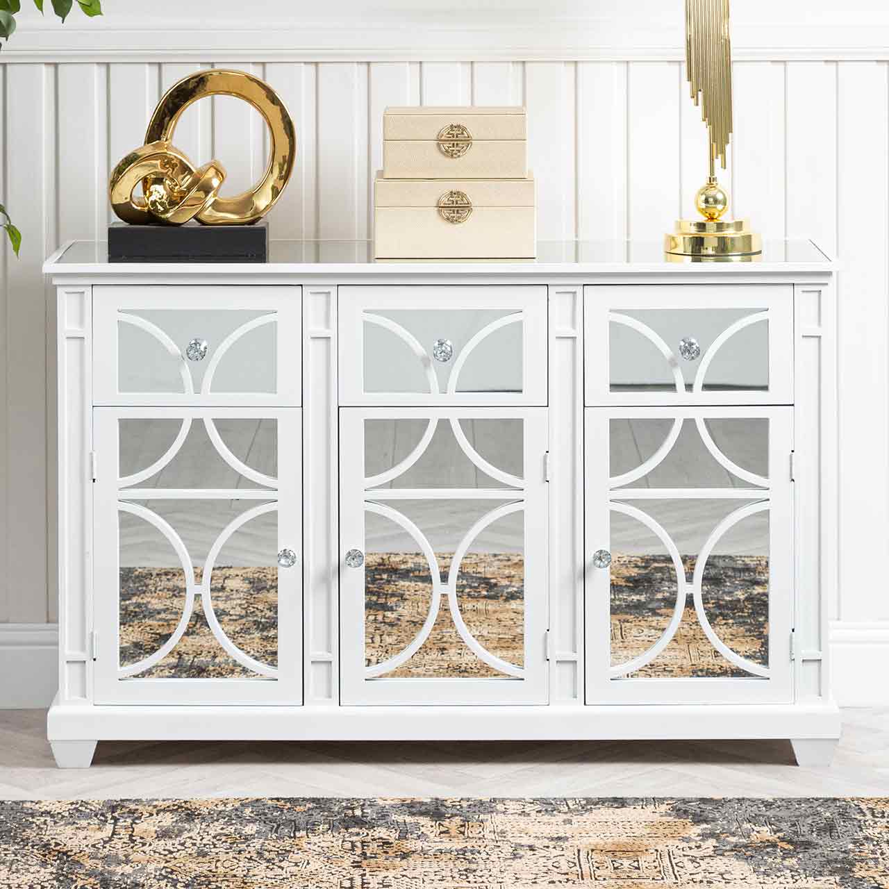 Torino 3 Drawer 3 Door Sideboard White Mirror Top