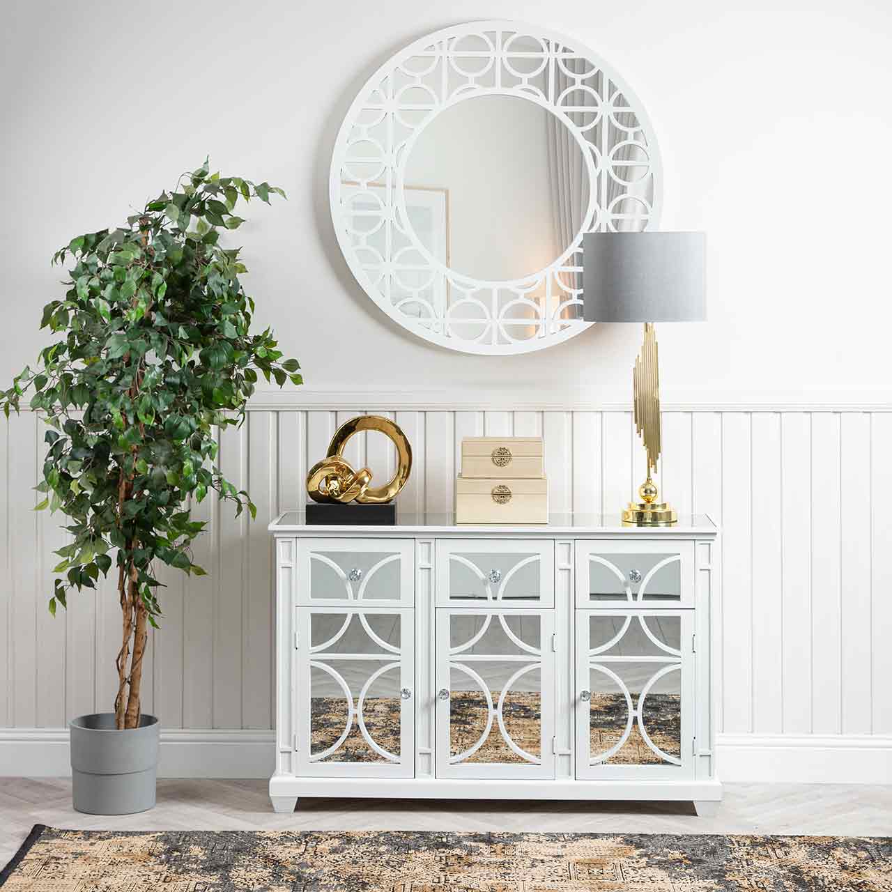 Torino 3 Drawer 3 Door Sideboard White Mirror Top