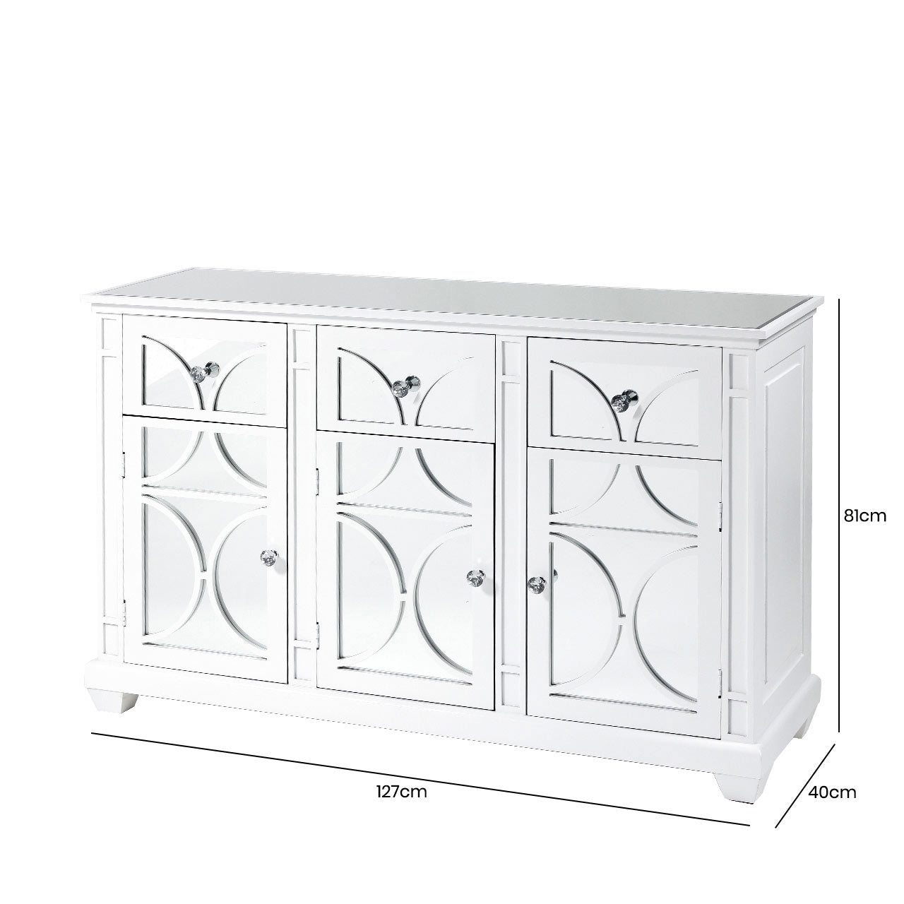 Torino 3 Drawer 3 Door Sideboard White Mirror Top