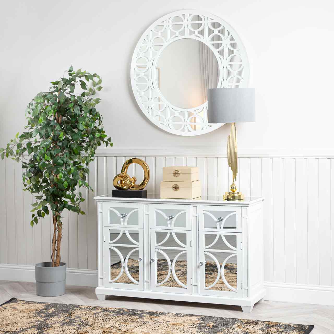 Torino 3 Drawer 3 Door Sideboard White Mirror Top