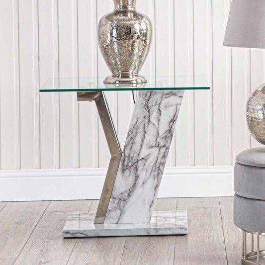 Lusso End Table White Marble And  Chrome - Part 2 (Mid Frame)