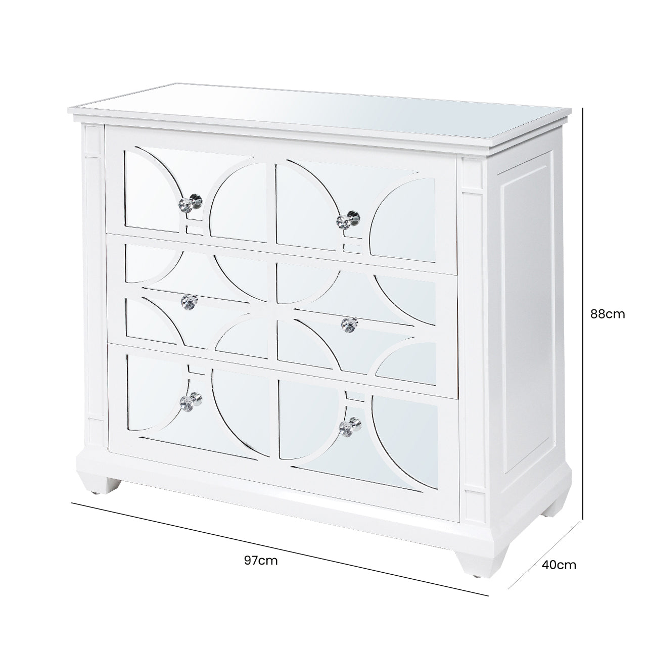 Torino 3 Drawer Chest White Mirror Top