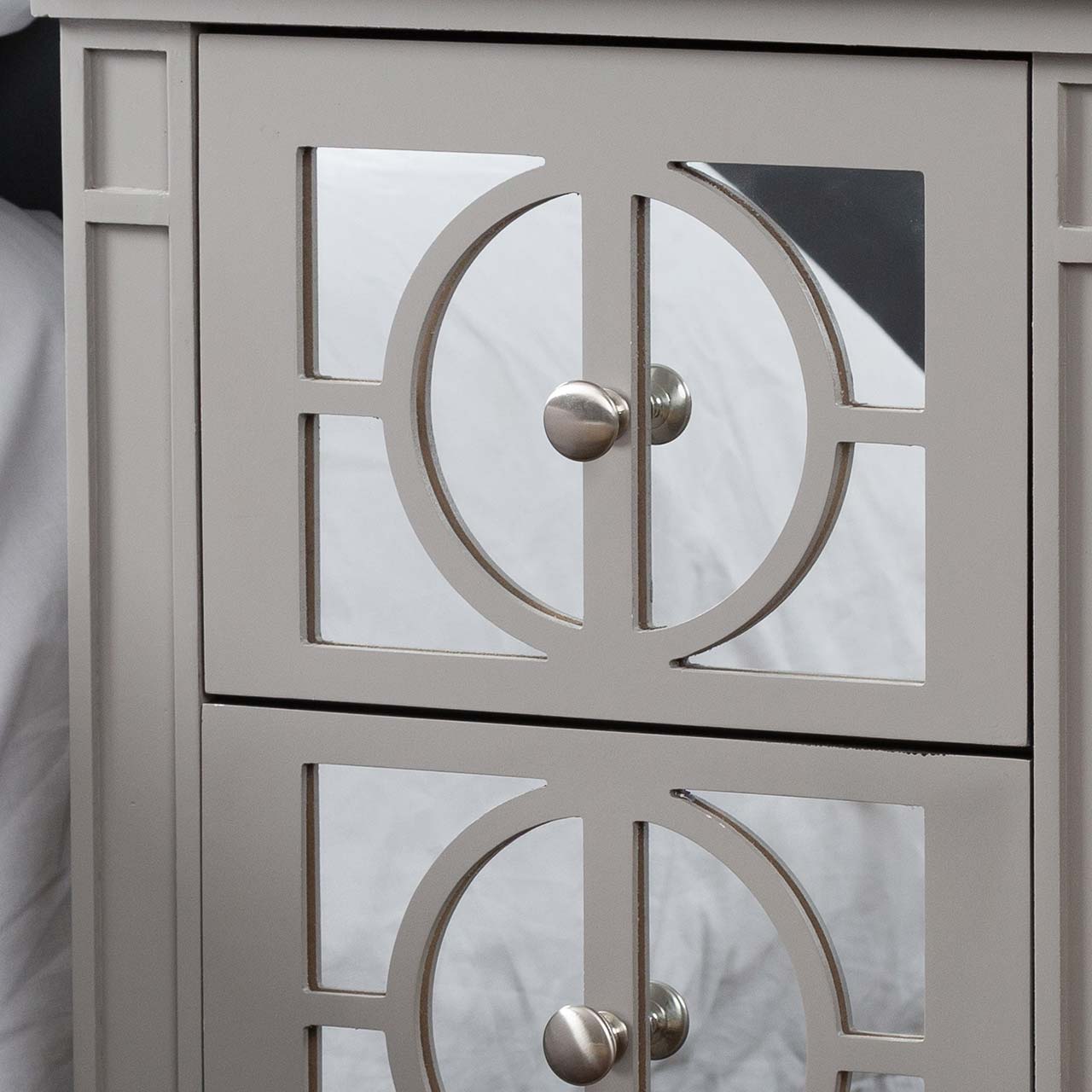 Torino 2 Drawer Bedside Cabinet Grey Mirror Top with Round Satin Handle