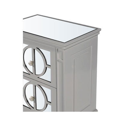 Torino 2 Drawer Bedside Cabinet Grey Mirror Top with Round Satin Handle