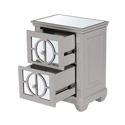 Torino 2 Drawer Bedside Cabinet Grey Mirror Top with Round Satin Handle