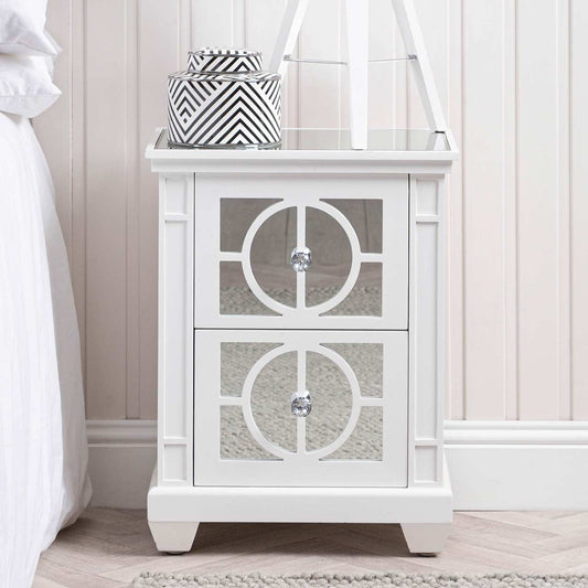 Torino 2 Drawer Bedside Cabinet White Mirror Top