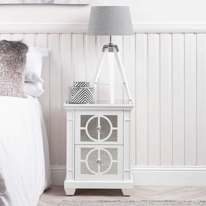 Torino 2 Drawer Bedside Cabinet White Mirror Top