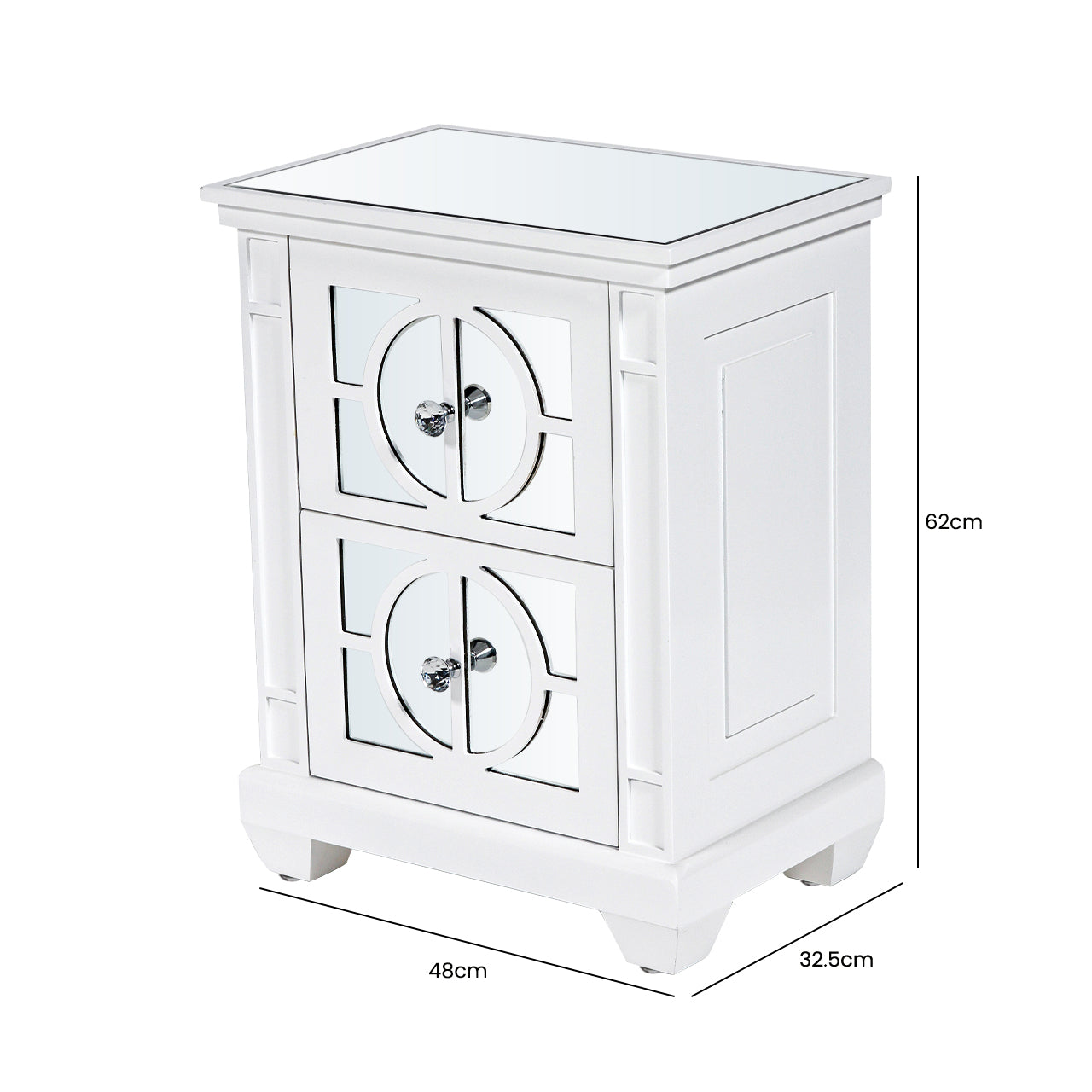 Torino 2 Drawer Bedside Cabinet White Mirror Top