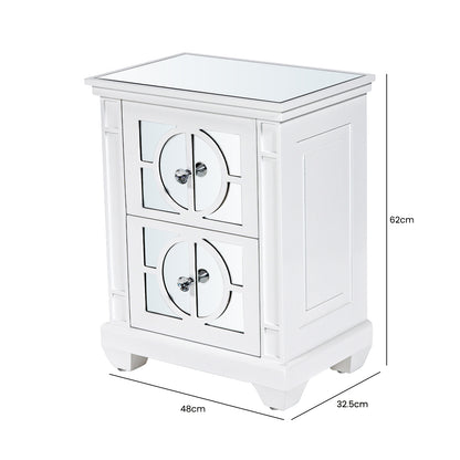 Torino 2 Drawer Bedside Cabinet White Mirror Top