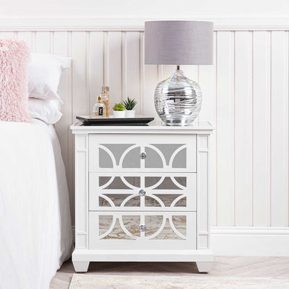 Torino 3 Drawer Wide Bedside Cabinet White Mirror Top