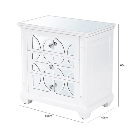 Torino 3 Drawer Wide Bedside Cabinet White Mirror Top