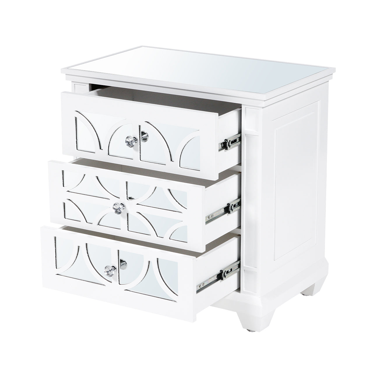 Torino 3 Drawer Wide Bedside Cabinet White Mirror Top