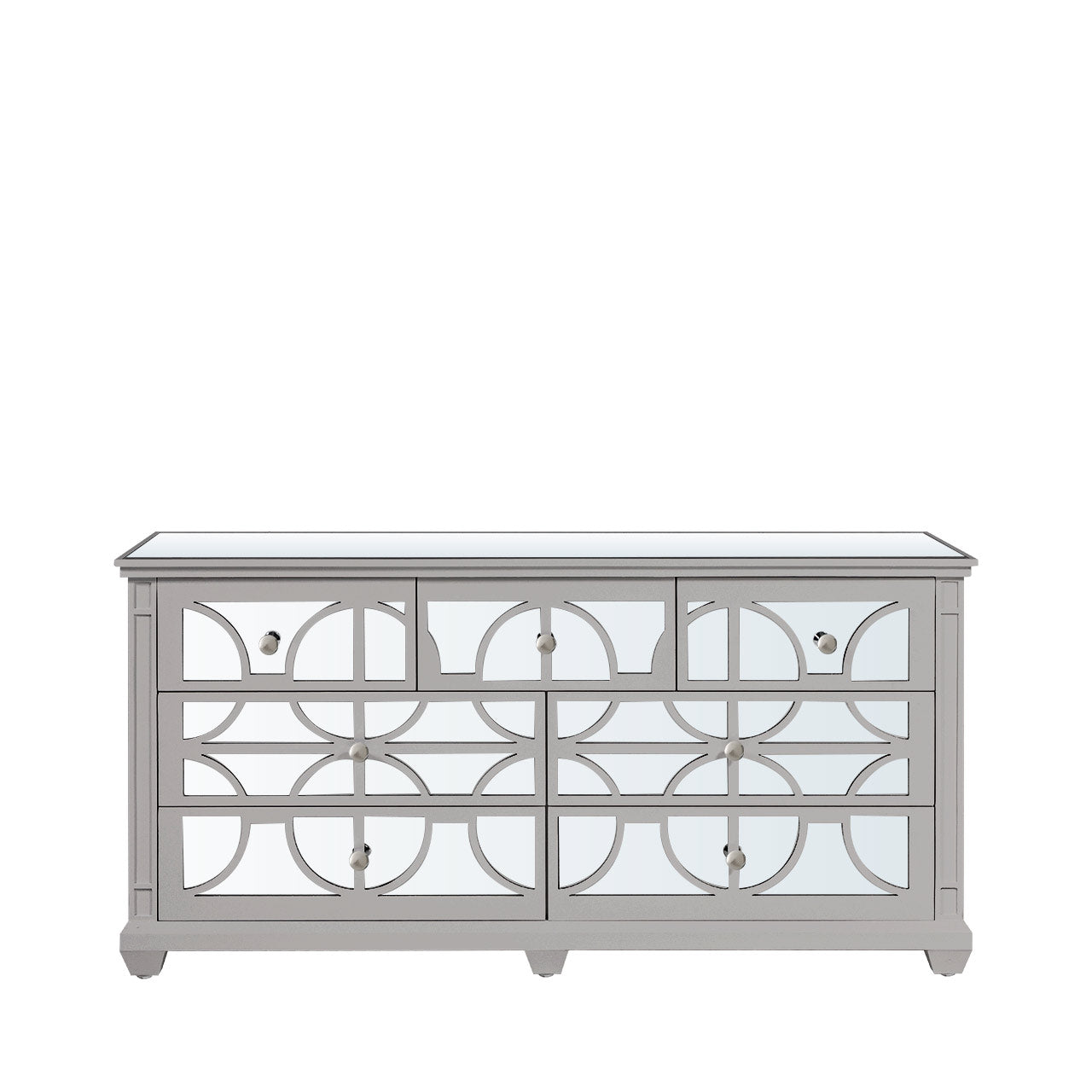 Torino 7 Drawer Chest Grey Mirror Top with Round Satin Handle