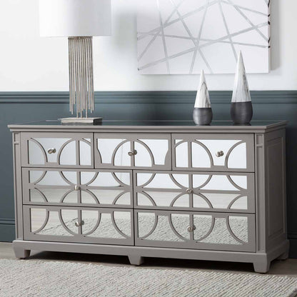 Torino 7 Drawer Chest Grey Mirror Top with Round Satin Handle