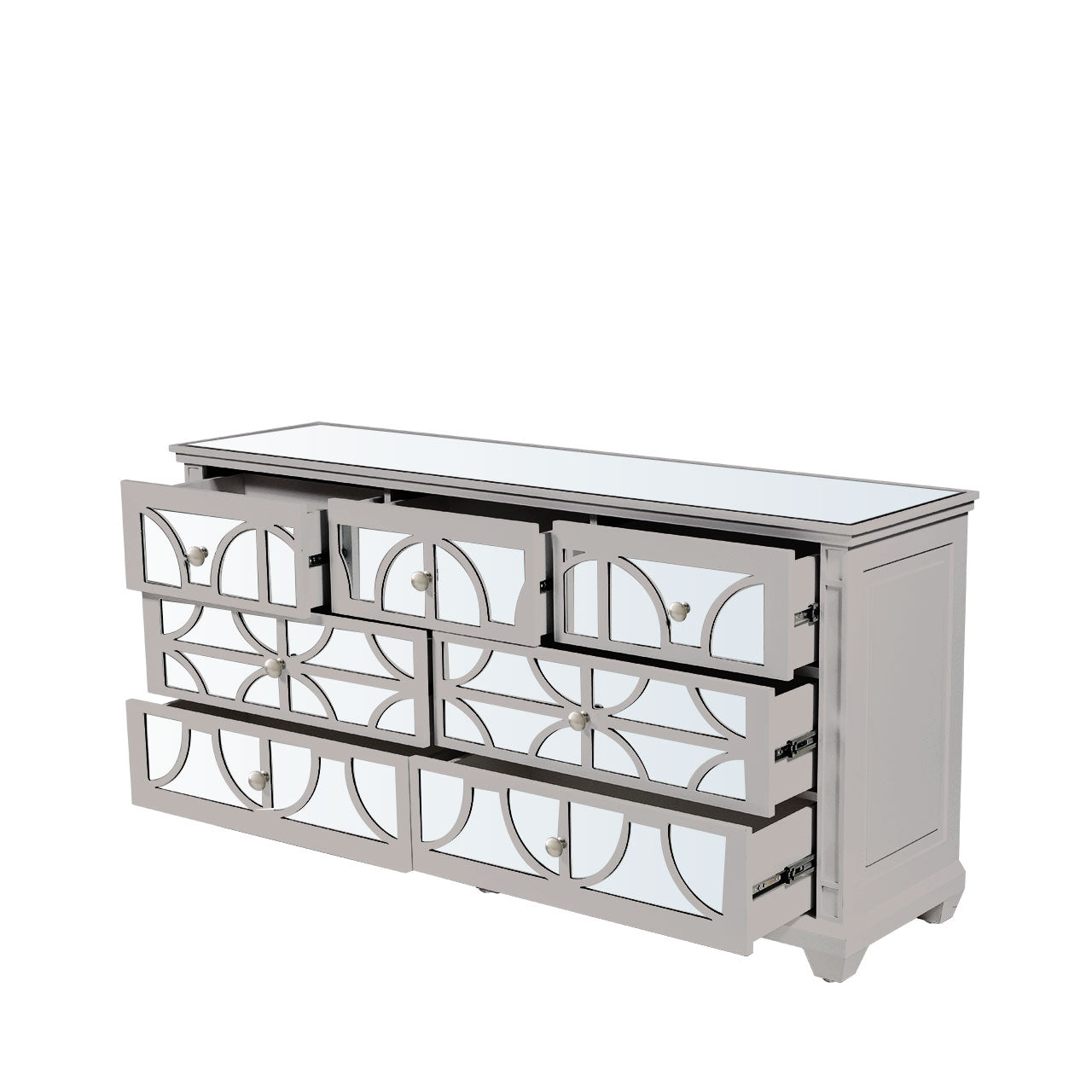 Torino 7 Drawer Chest Grey Mirror Top with Round Satin Handle