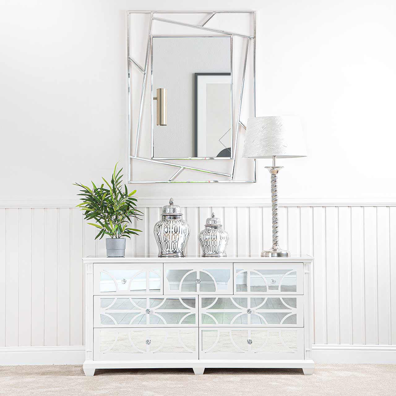 Torino 7 Drawer Chest White Mirror Top