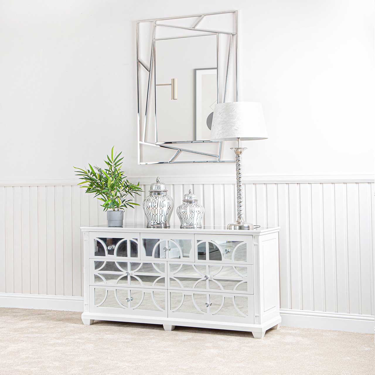 Torino 7 Drawer Chest White Mirror Top