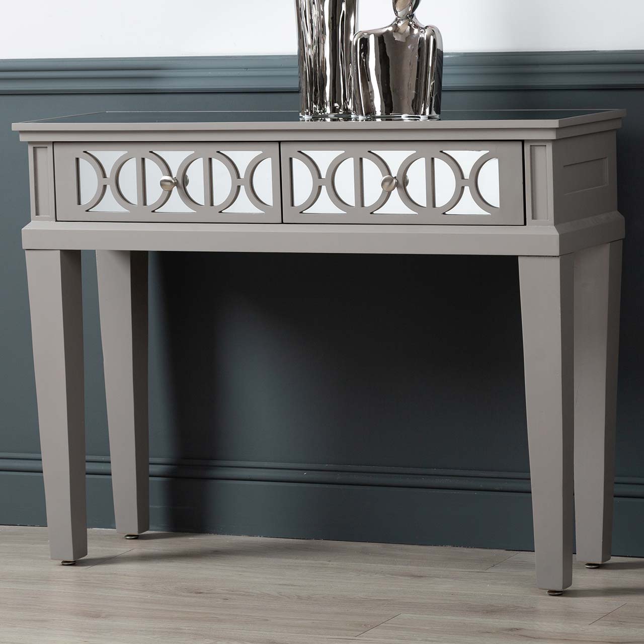 Torino 2 Drawer Console Table Grey with Round Satin Handle