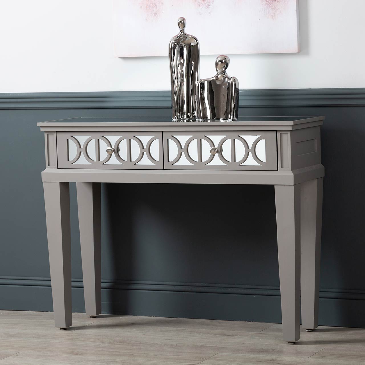 Torino 2 Drawer Console Table Grey with Round Satin Handle