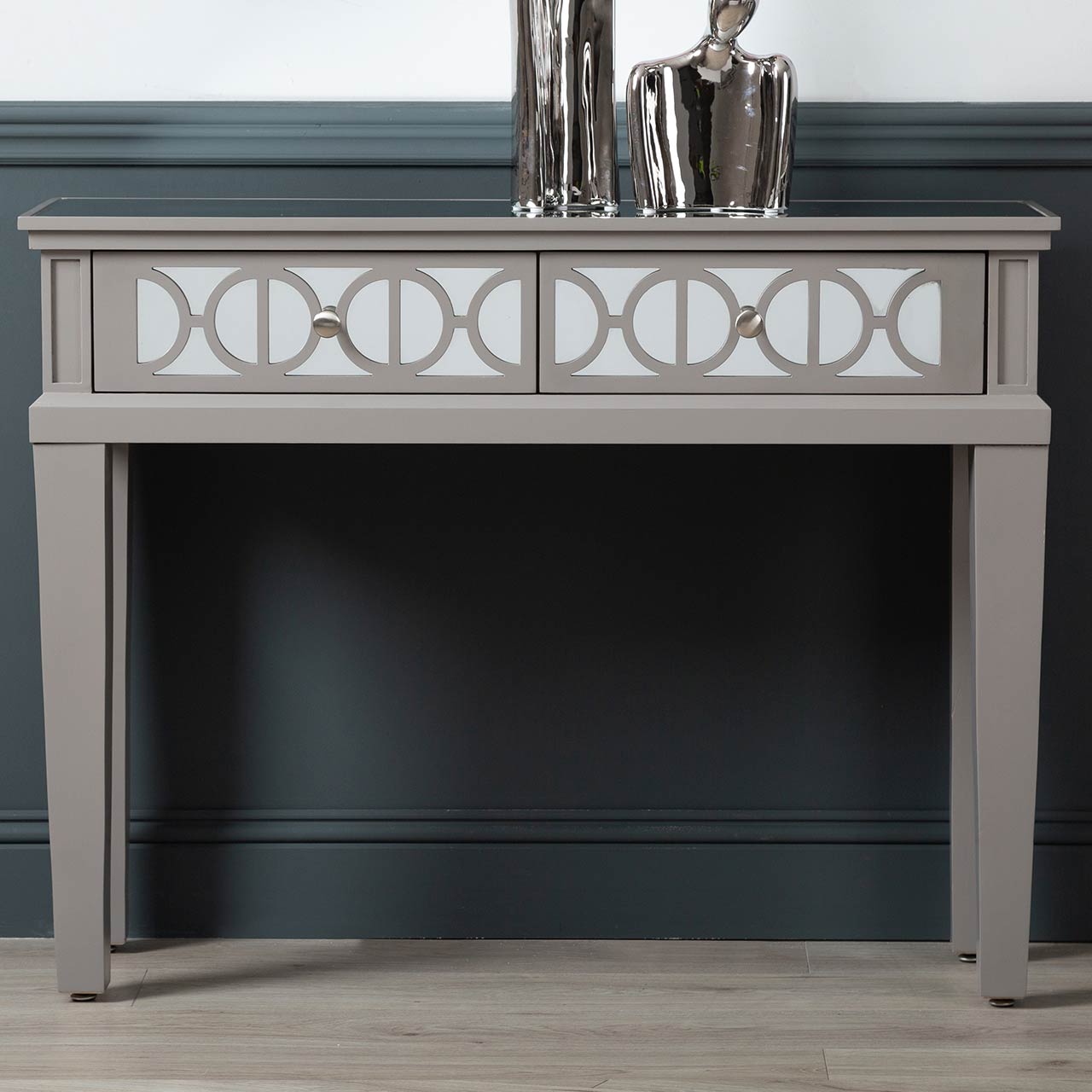 Torino 2 Drawer Console Table Grey with Round Satin Handle