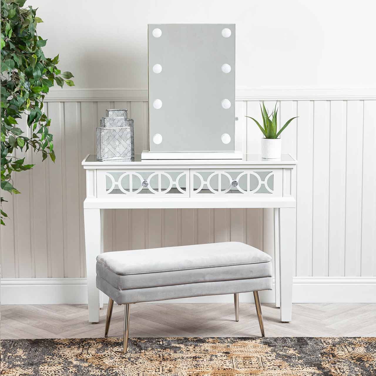 Torino 2 Drawer Console Table White Mirror Top