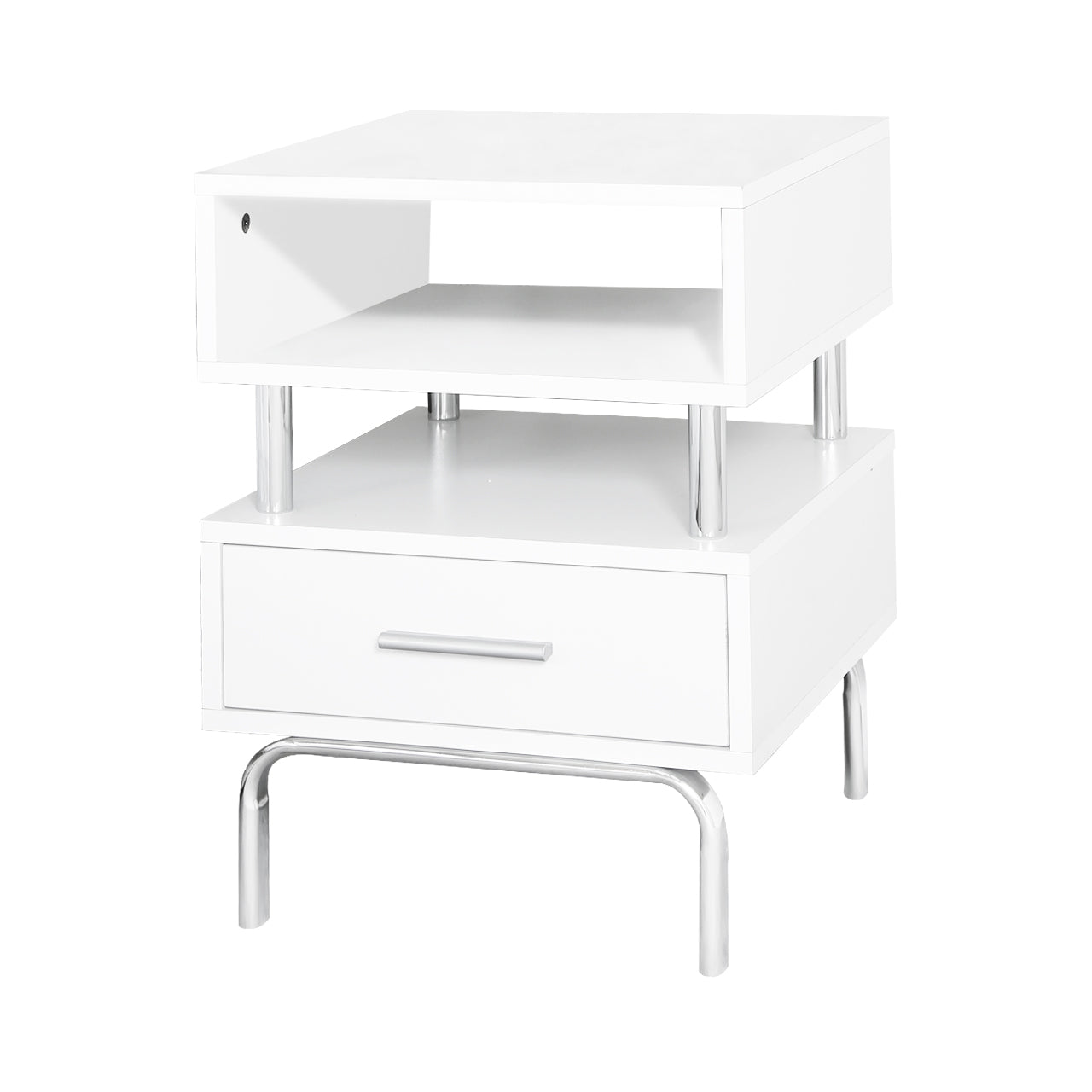 Victoria 1 Drawer Bedside Cabinet White & Chrome - D