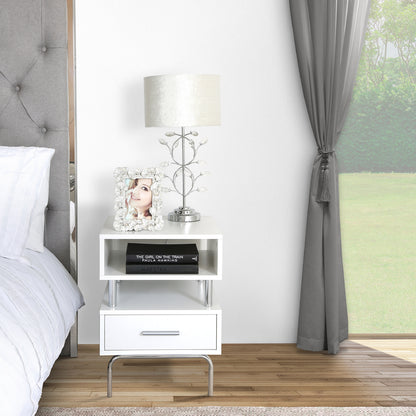 Victoria 1 Drawer Bedside Cabinet White & Chrome - D