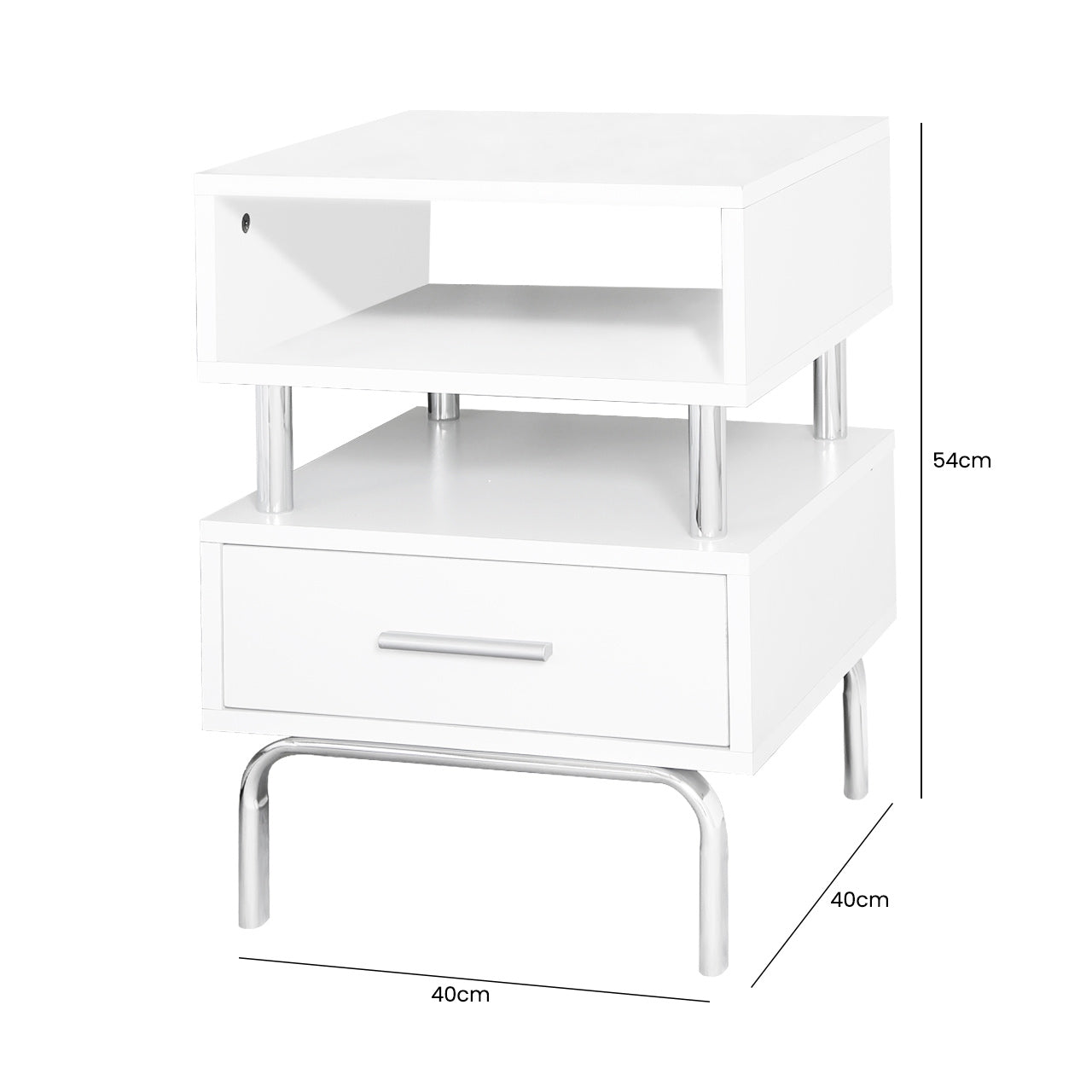 Victoria 1 Drawer Bedside Cabinet White & Chrome - D