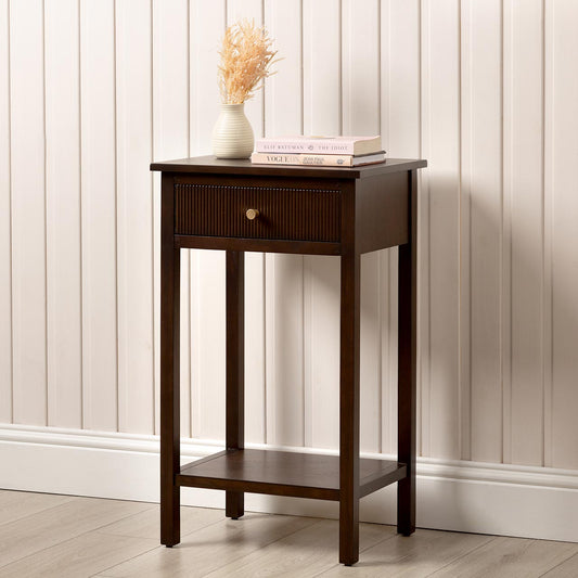 Lindon 1 Drawer End Table Walnut Brown - KD with Gold Handles