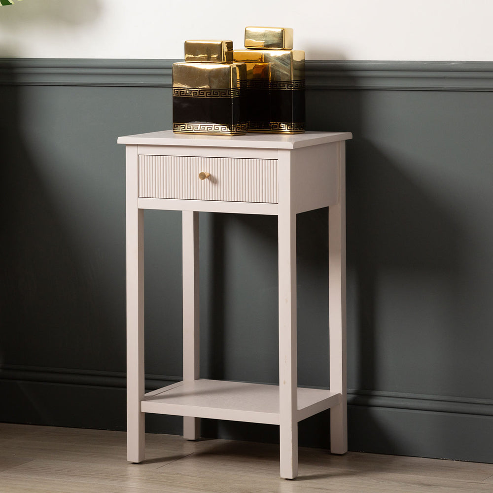Lindon 1 Drawer End Table Summer Grey – Kd Includes 2 Sets of Handle in Nickel and Gold